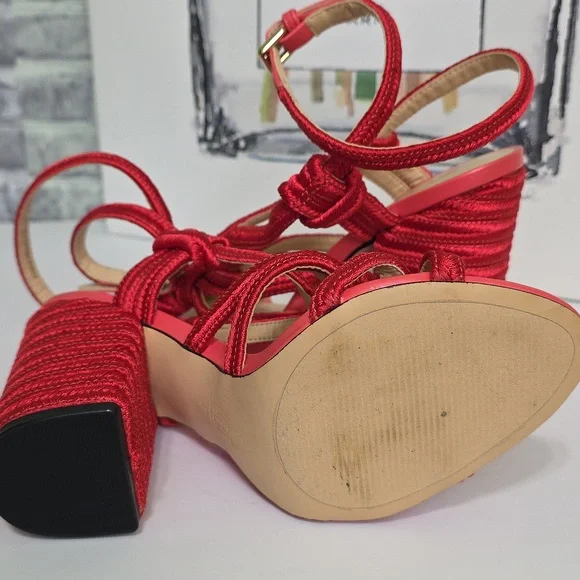 CAbi Tip Toe Red Rope Strappy Block Heel Ankle Strap Sandals Size 7 Style 6012 - Picture 10 of 13